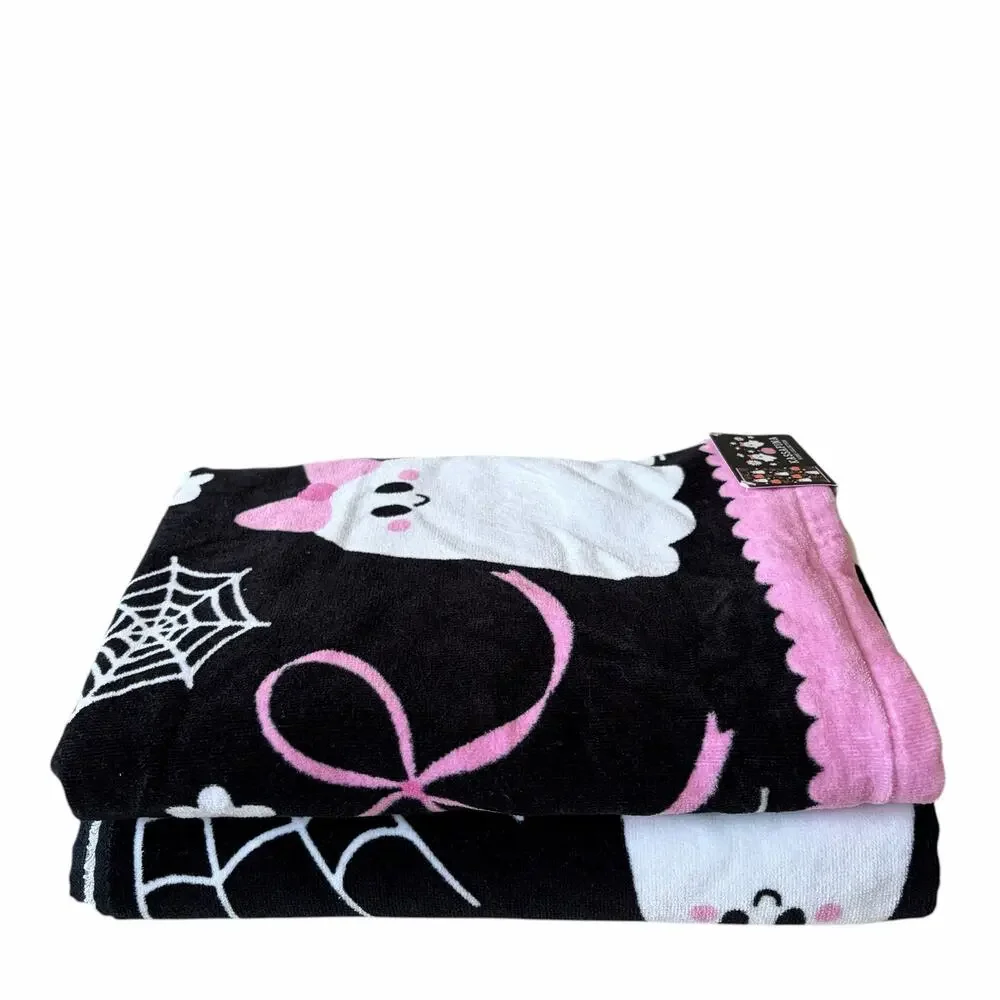 NEW Kassafina Coquette Halloween Bath Towel Set of 2 100% Cotton VIRAL